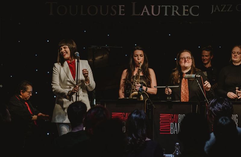 Colour photo of the all female london gay big band